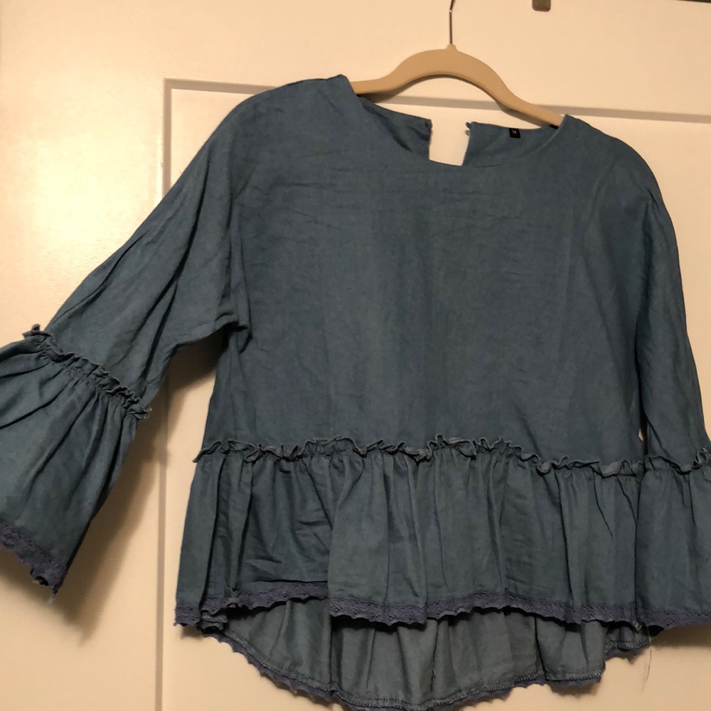 Chambray ruffle top